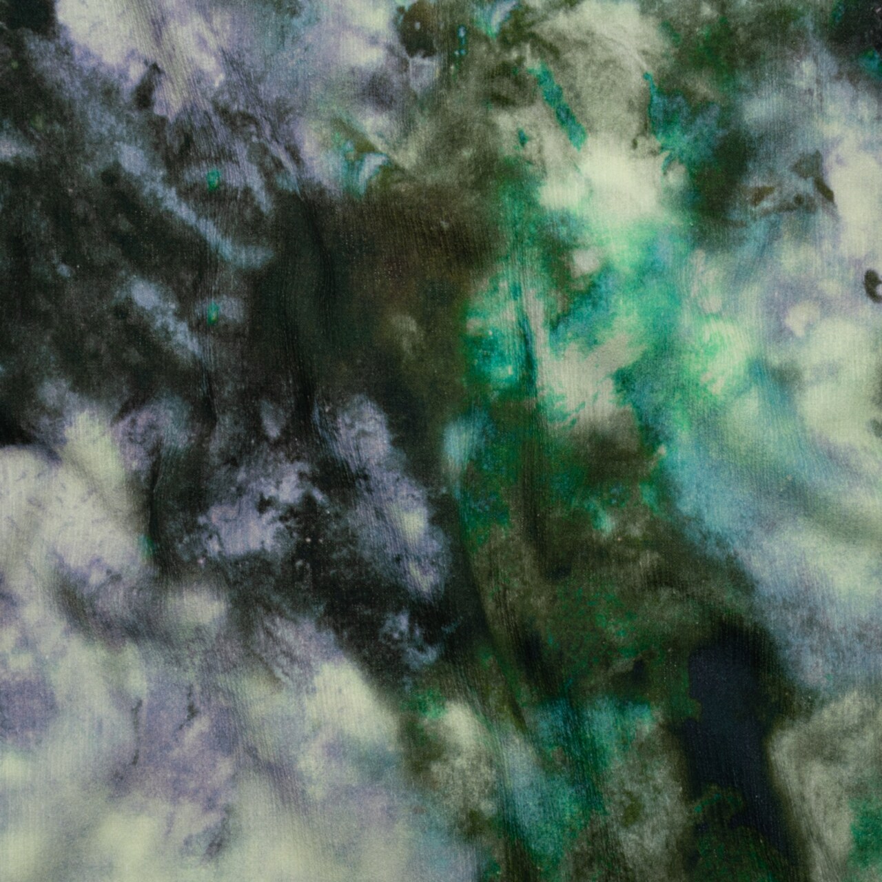 1 Yard Blue, Green and Lavender Abstract Painting Slubbed Gauzy Cotton Woven Fabric 55 inch Width